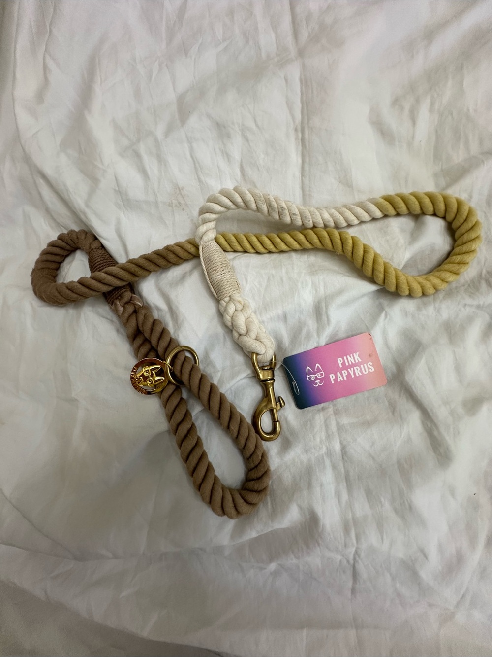 Pink Papyrus Ombre Rope Dog Leash in Brown, Tan & Cream -